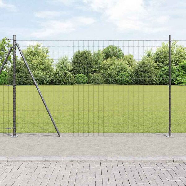 vidaXL Fence with Post Grey 1.5 x 10 m Steel and PVC