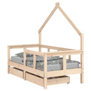 vidaXL Kids Bed Frame with Drawers 70x140 cm Solid Wood Pine