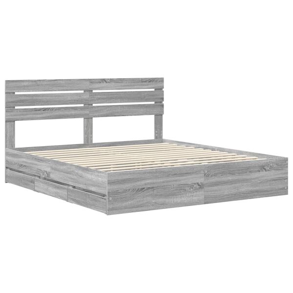 vidaXL Bed Frame with Drawer Grey Sonoma 200 x 200 cm Engineer Wood