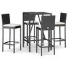 vidaXL 5 Piece Garden Bar Set with Cushions Black Poly Rattan