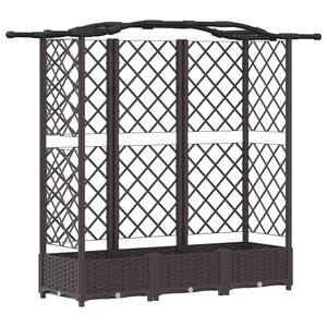 vidaXL Raised Bed with Trellis and Roof Brown 163 x 40 x 123 cm PP
