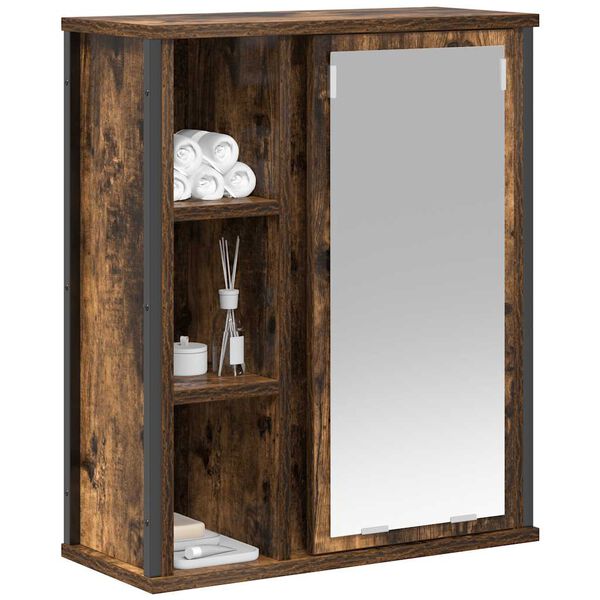 vidaXL Bathroom Wall Cabinet with Mirror Smoked Oak 50x21x60 cm