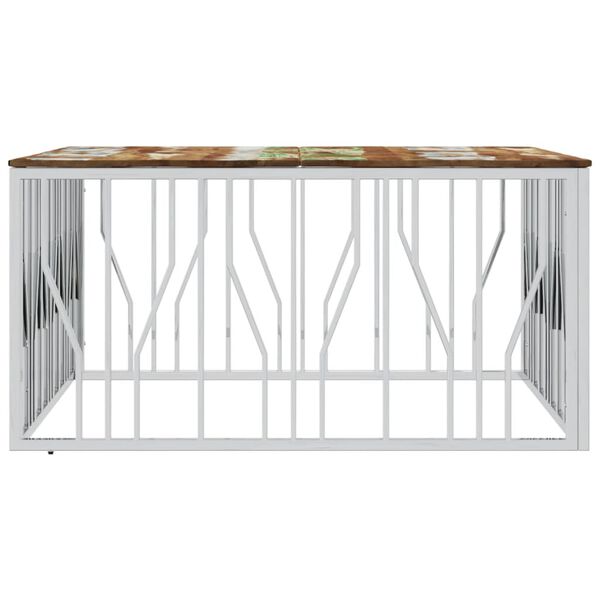 vidaXL Coffee Table Silver Stainless Steel and Solid Wood Reclaimed
