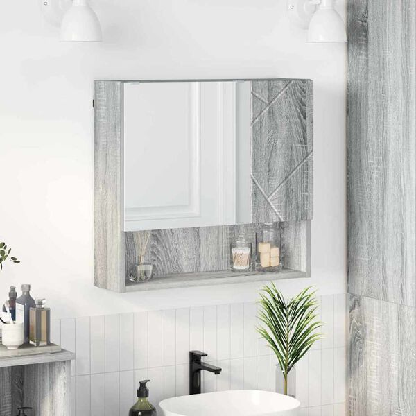 vidaXL Mirror Cabinet Grey Sonoma 59 x 17 x 55 cm Engineered Wood