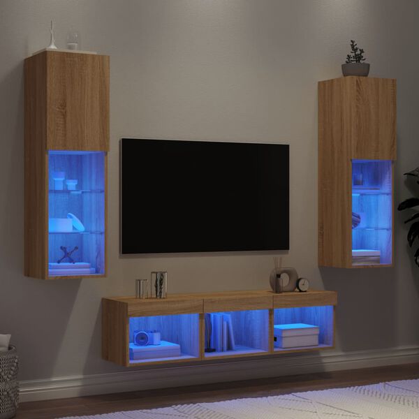 vidaXL 5 Piece TV Wall Units with LED Sonoma Oak Engineered Wood
