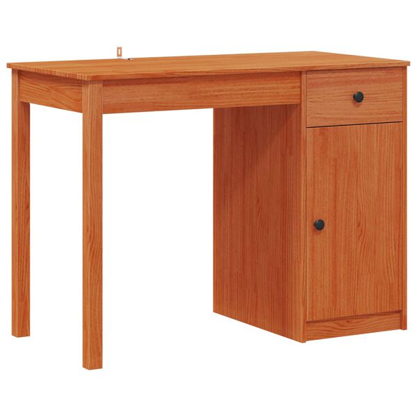 vidaXL Desk with Drawer Wax Brown 100 x 50 x 74 cm Solid Pine Wood