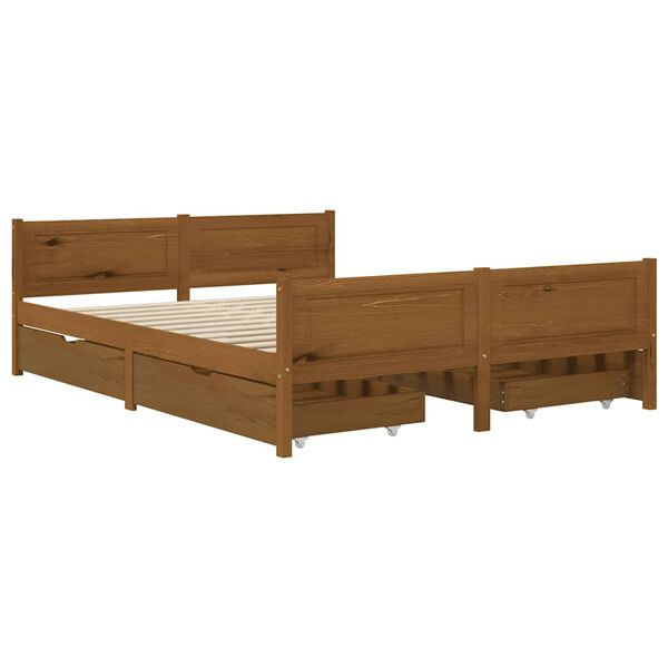 vidaXL Bed Frame without Mattress Honey Brown Solid Wood 140x200 cm (322113+2x321987)
