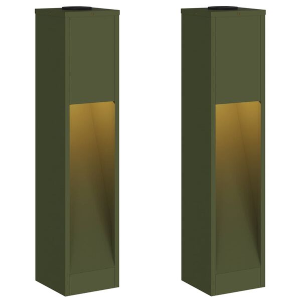 vidaXL Solar Led Pathway Light 2 pcs Olive Green Cold Rolled Steel