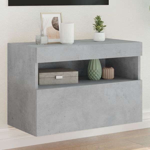 vidaXL TV Wall Cabinet with LED Lights Concrete Grey 60x30x40 cm
