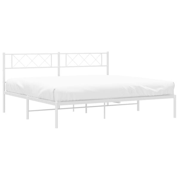 vidaXL Metal Bed Frame without Mattress with Headboard White 200x200cm