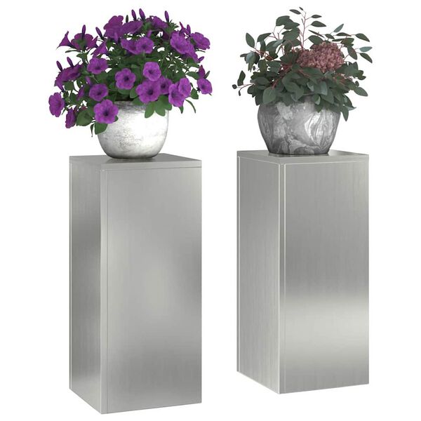 vidaXL Plant Stand 2 pcs Silver 24 x 24 x 55 cm Galvanised steel