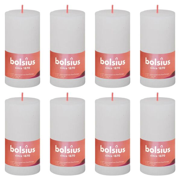Bolsius Rustic Pillar Candles Shine 8 pcs 100x50 mm Cloudy White