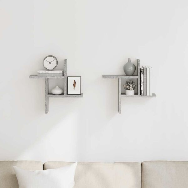 vidaXL Wall Shelves 2 pcs Grey Sonoma 38x12x38 cm Engineered Wood