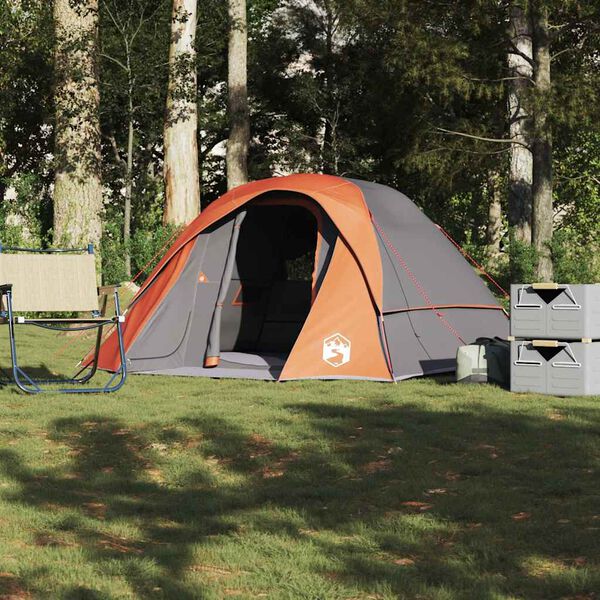 vidaXL Family Tent Cabin 6-Person Grey and Orange Waterproof