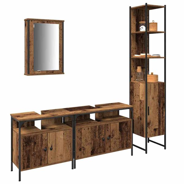 vidaXL Bathroom Furniture Set with Door 4 pcs Old Wood Engineered Wood