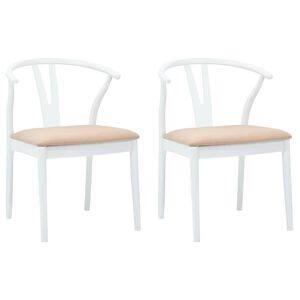 vidaXL Dining Chair 2 pcs Solid Rubber Wood White and Brown