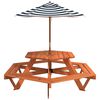 vidaXL Picnic Table for 6 Kids with Umbrella Hexagon Solid Wood Fir