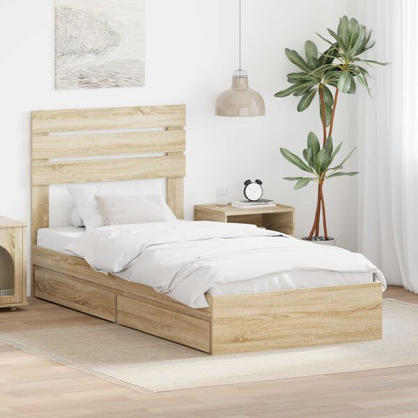 vidaXL Storage Bed with Drawer Sonoma Oak 75 x 190 cm Engineered Wood
