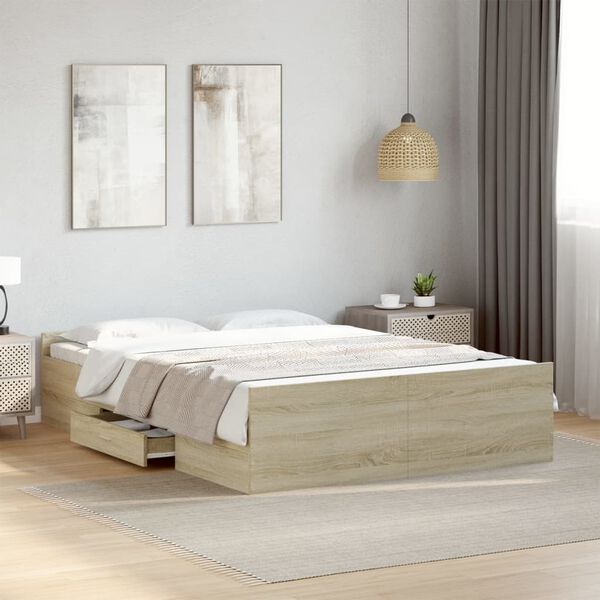 vidaXL Bed Frame with Drawers without Mattress Sonoma Oak 135x190 cm Double