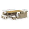 vidaXL 13 Piece Garden Dining Set with Cushions Poly Rattan Beige