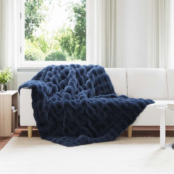 vidaXL Faux Rabbit Fur Blanket 4 pcs Marine Blue 150 x 220 cm