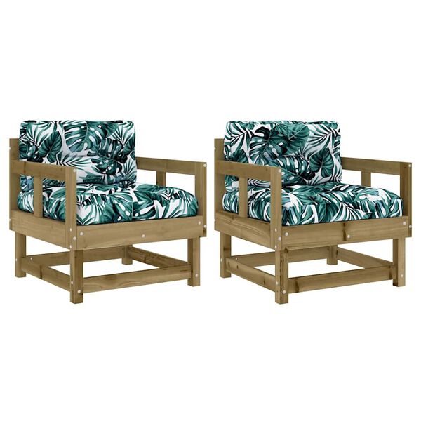 vidaXL Garden Chairs with Cushions 2 pcs Impregnated Wood Pine