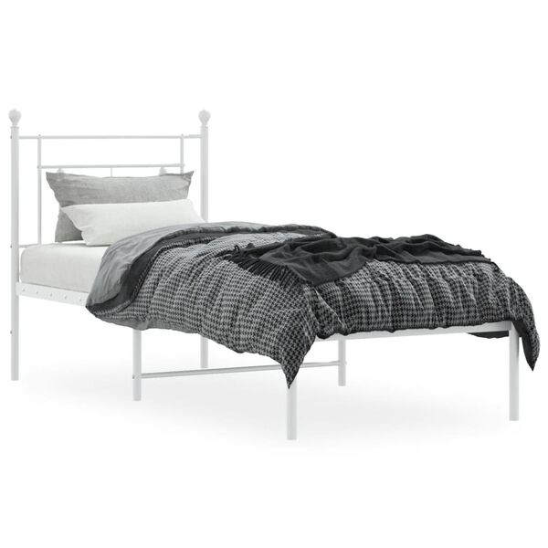 vidaXL Metal Bed Frame without Mattress with Headboard White 75x190cm