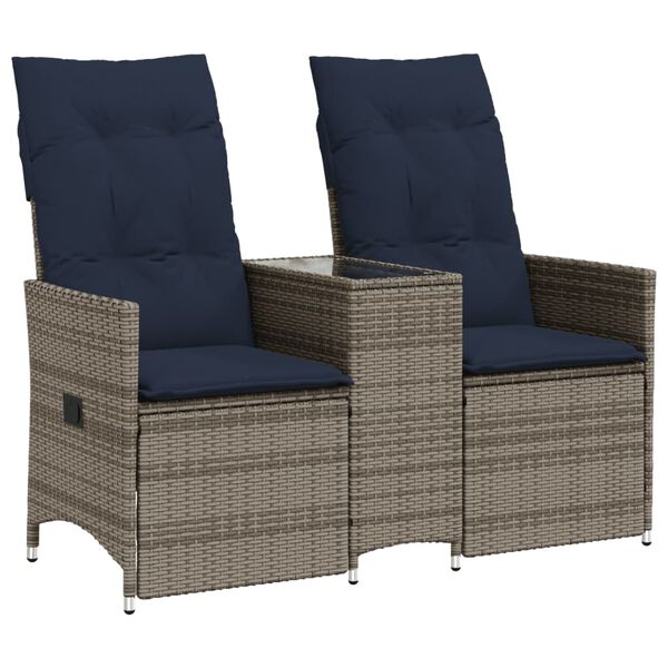 vidaXL Reclining Garden Sofa 2-Seater with Table Grey Poly Rattan