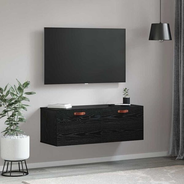 vidaXL Wall-Mounted Cabinet Wall-mounted Black Oak 100 x 36.5 x 35 cm