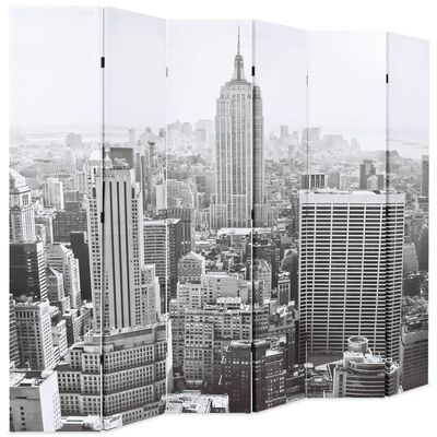 vidaXL Folding Room Divider 228x170 cm New York by Day Black and White