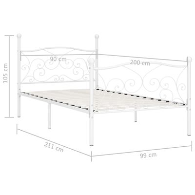 vidaXL Bed Frame with Slatted Base White Metal 90x200 cm