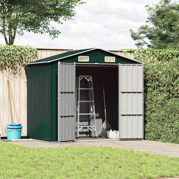 vidaXL Garden Shed Green 205x129x183 cm Galvanised Steel