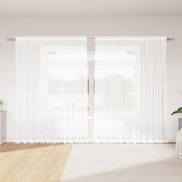 vidaXL Lace Curtain with Curtains Floral White 220 x 300 cm Polyester