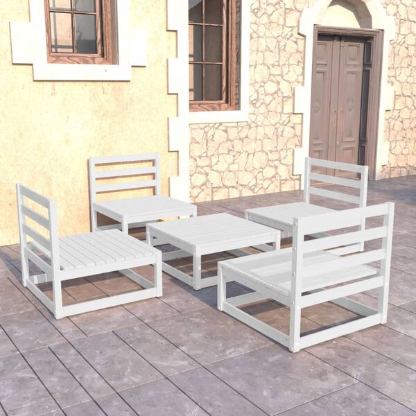 vidaXL 5 Piece Garden Lounge Set White Solid Wood Pine