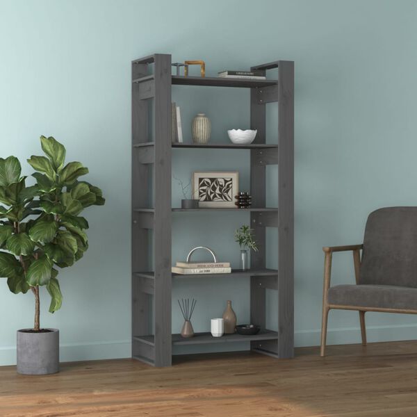 vidaXL Book Cabinet/Room Divider Grey 80x35x160 cm Solid Wood