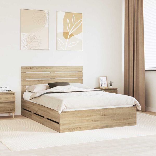 vidaXL Bed Frame with Drawer Sonoma Oak 140 x 200 cm Engineer Wood