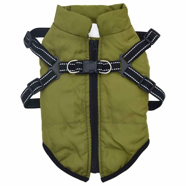 vidaXL Dog Coat with Harness Army Green L28 Fleece and Polyester