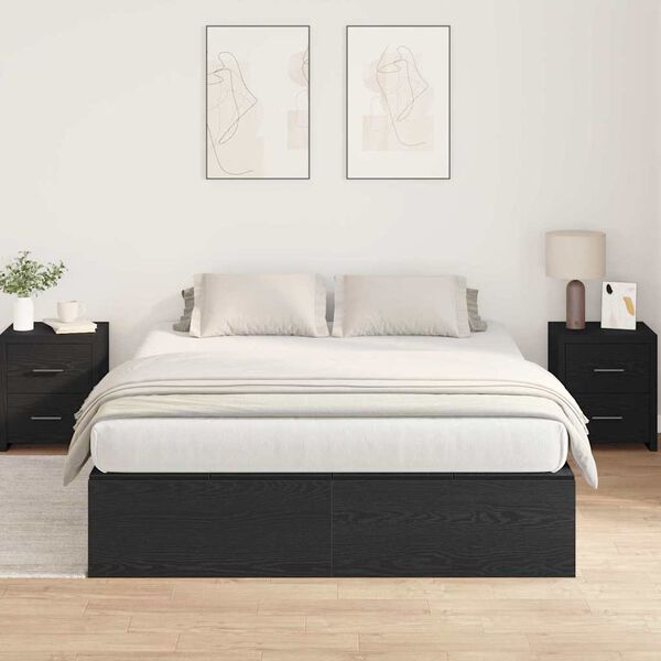 vidaXL Storage Bed Frame Black Oak 140 x 200 cm Engineered Wood