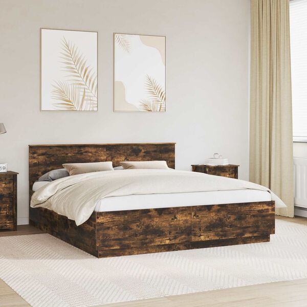 vidaXL Bed Frame Smoked Oak 200 x 200 cm Engineered Wood