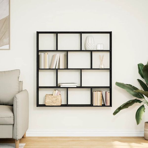 vidaXL Wall Cube Shelf 12 Compartments Black Engineered Wood