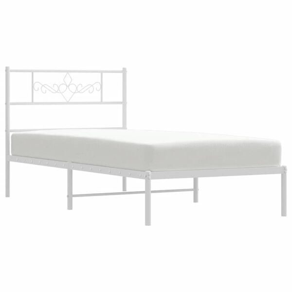 vidaXL Metal Bed Frame without Mattress with Headboard White 100x190cm