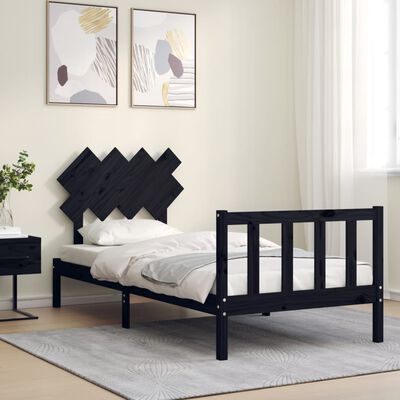 vidaXL Bed Frame with Headboard Black Single Solid Wood