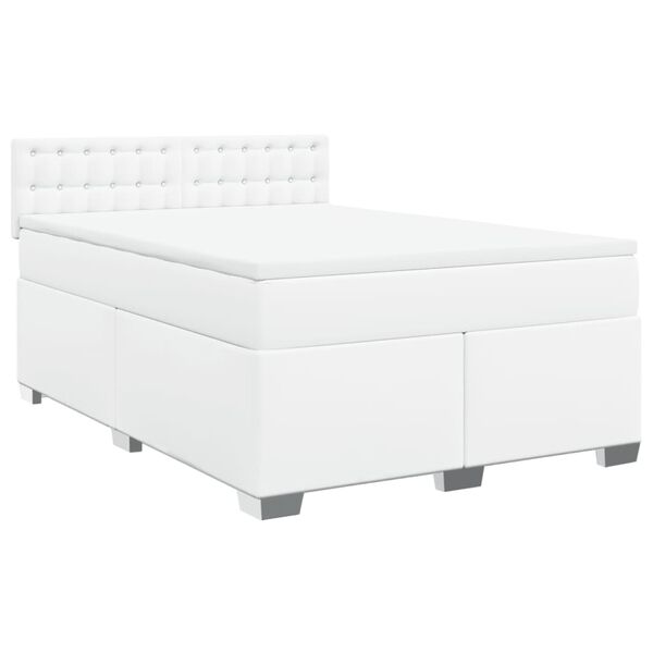 vidaXL Box Spring Bed with Mattress White 140x190 cm Faux Leather