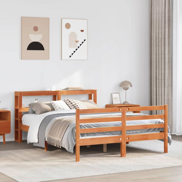 vidaXL Bed Frame without Mattress Wax Brown 135x190 cm Double Solid Wood Pine