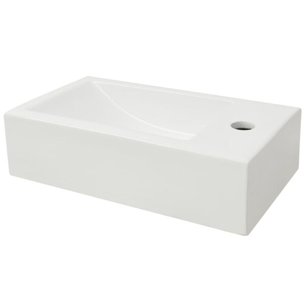 vidaXL Basin with Faucet Hole Rectangular Ceramic White 46x25.5x12 cm