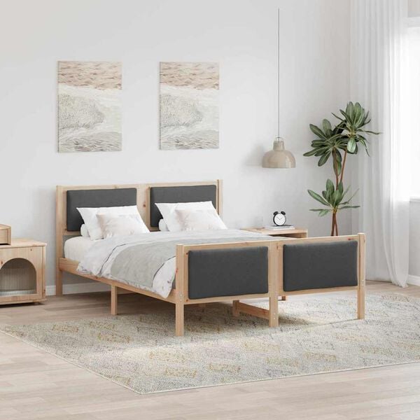 vidaXL Bed Frame with Headboard Dark Grey 135 x 190 cm Fabric