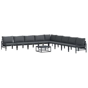 vidaXL Garden Sofa Set with Cushion 10 pcs Black Steel