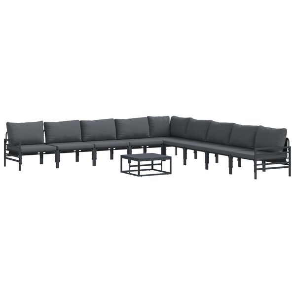 vidaXL Garden Sofa Set with Cushion 10 pcs Black Steel