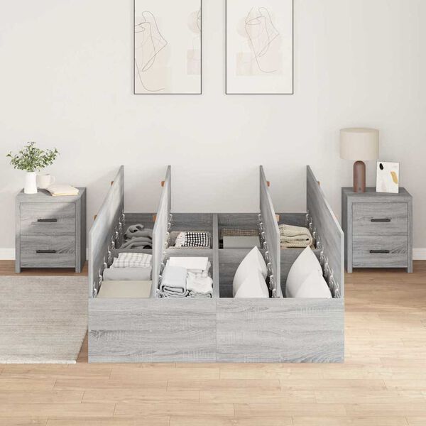 vidaXL Bed Frame with Storage Grey sonoma 120 x 190 cm Engineered wood