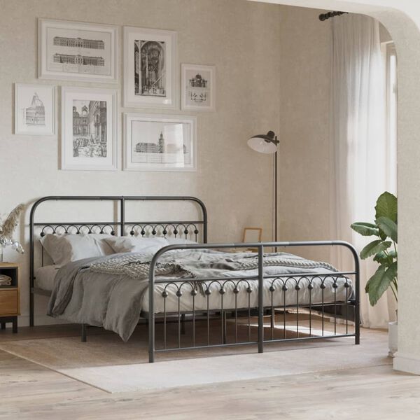 vidaXL Metal Bed Frame without Mattress with Footboard Black 160x200cm